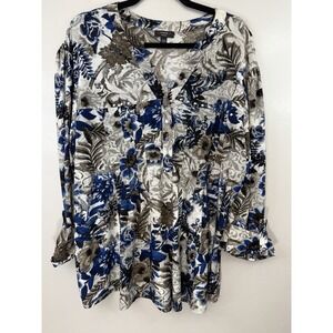 Cocomo Women Plus Size Grey Floral Top W Silver Accents Size 3X